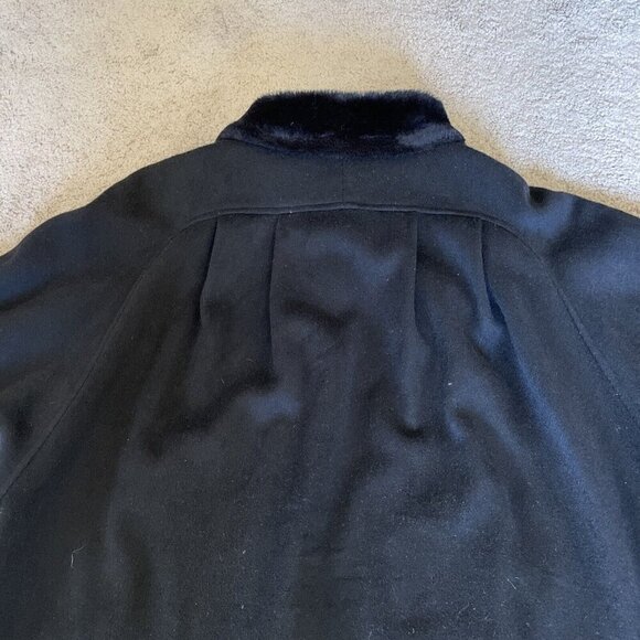 Vintage 70s Lorovi Woman Wool Button Front Coat Sz 2X Black Faux Fur Collar USA - Picture 6 of 13